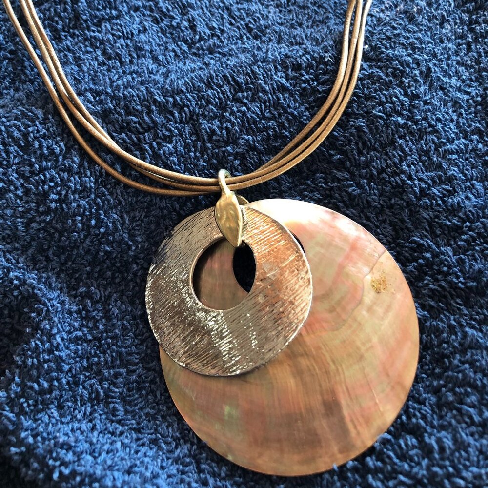 Iridescent Shell  Necklace with silver trim